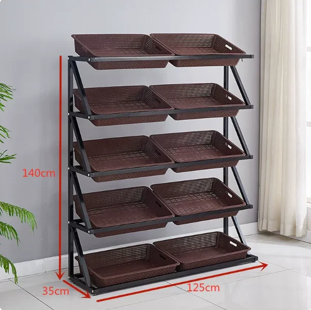

Supermarket fruit and vegetable shelves, display shelves, storage shelves, multiple layers