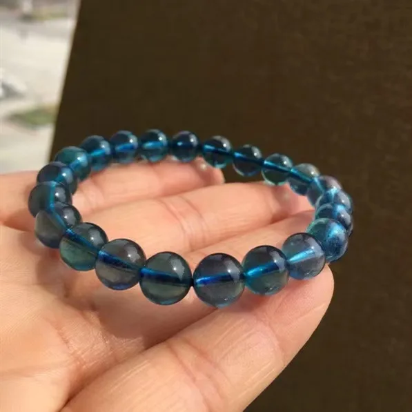 

Genuine Natural Blue Aquamarine Round Beads Bracelet 8mm Women Men Gift Fashion Brazil Deep Blue Aquamarine Jewelry AAAAA