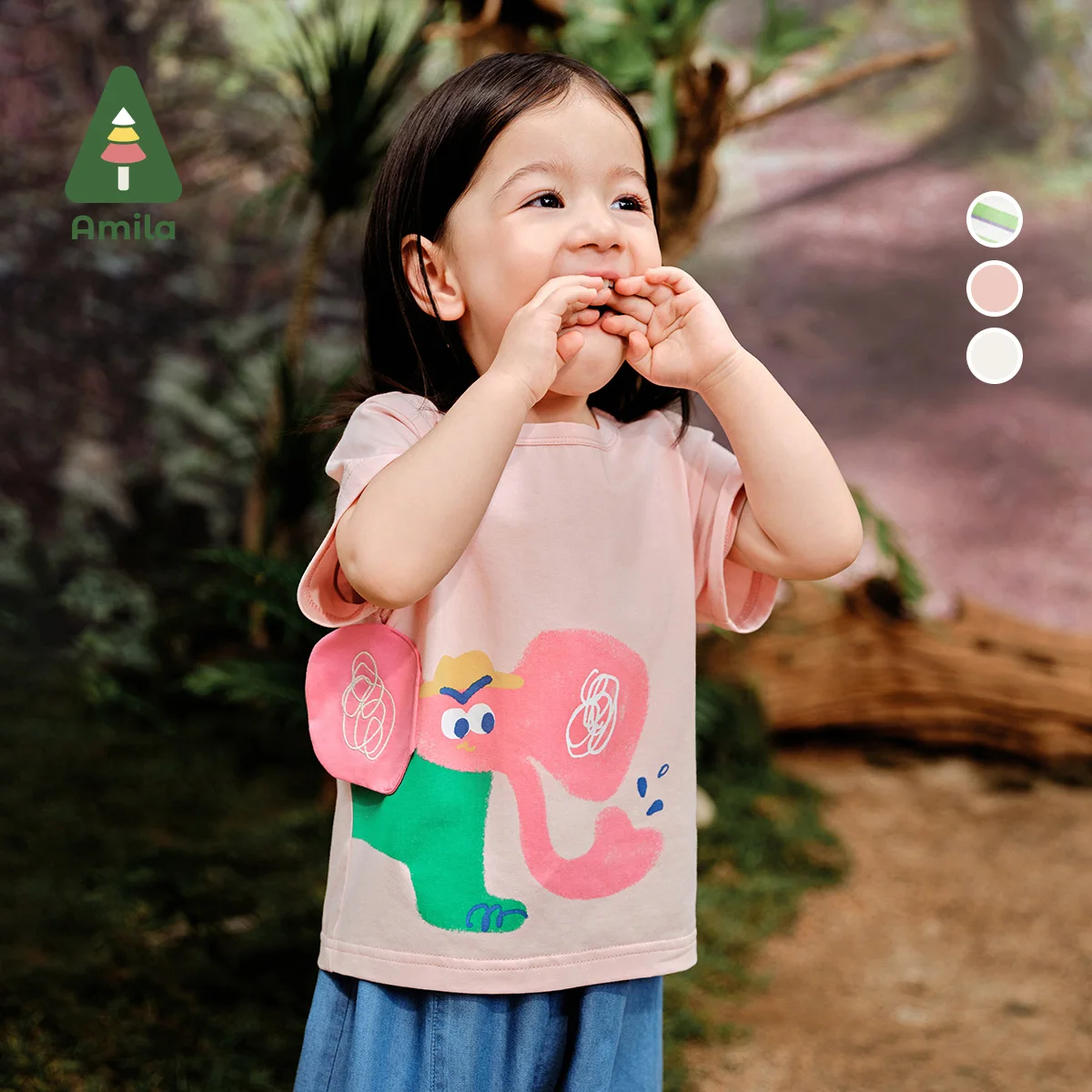 

Amila Baby Girls' Top 2024 Summer New Color Elephant Series Children's Fun Printed T-shirt Breathable Skin-Friendly T-shirt 0-6Y