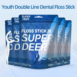 Super Deer 100Pcs Smooth Dental Floss Toothpick With Double Threads Disposable Orthodontics Cleaning Floss Picks For Oral Care