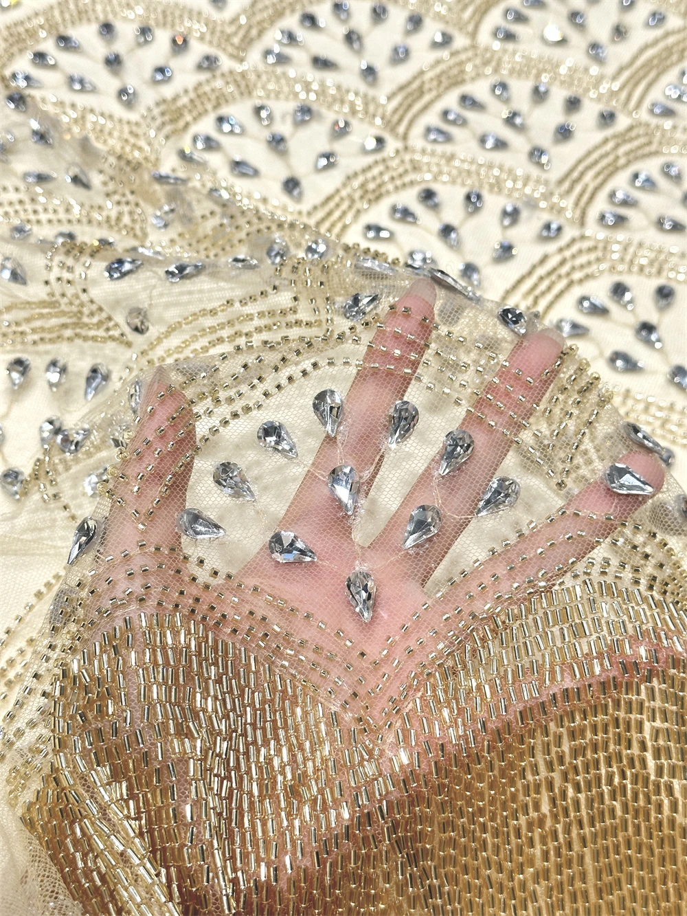 Salouva African Heavy Beads Tulle Lace Fabric 2026 High Quality French Luxury Sequins Beaded Lace for Wedding Dresses