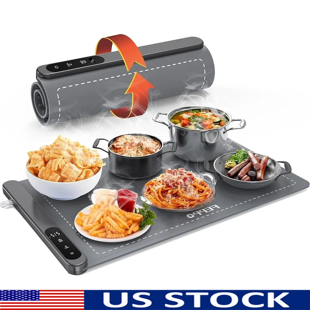 

Electric Food Warming Mat XL Rapid Heating Uniform Surface Food Warmer Buffet Party Use Food Preservation Catering 580W Timer