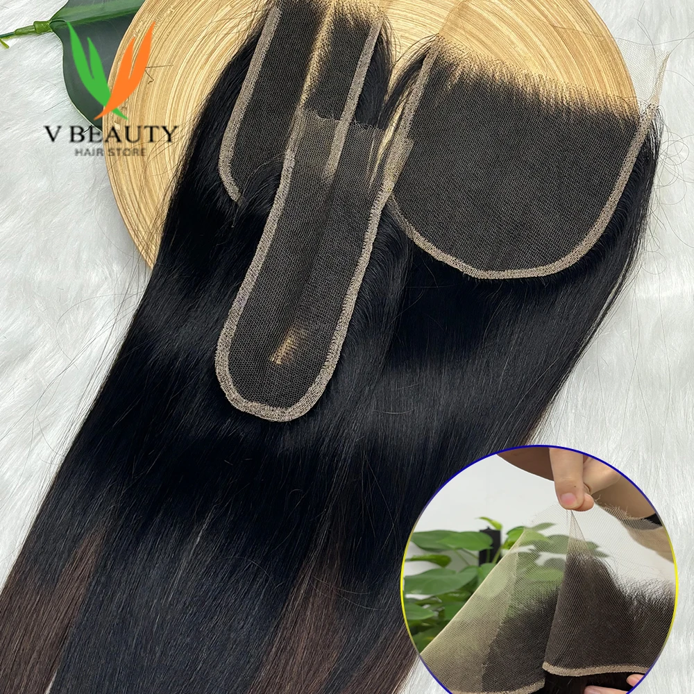 V Beauty Frontal Lace nly 2x6 HD Lace Closure Original Human Hair Honey Brown Pre Plucked Transparent Bone Straight 13x4 Lace