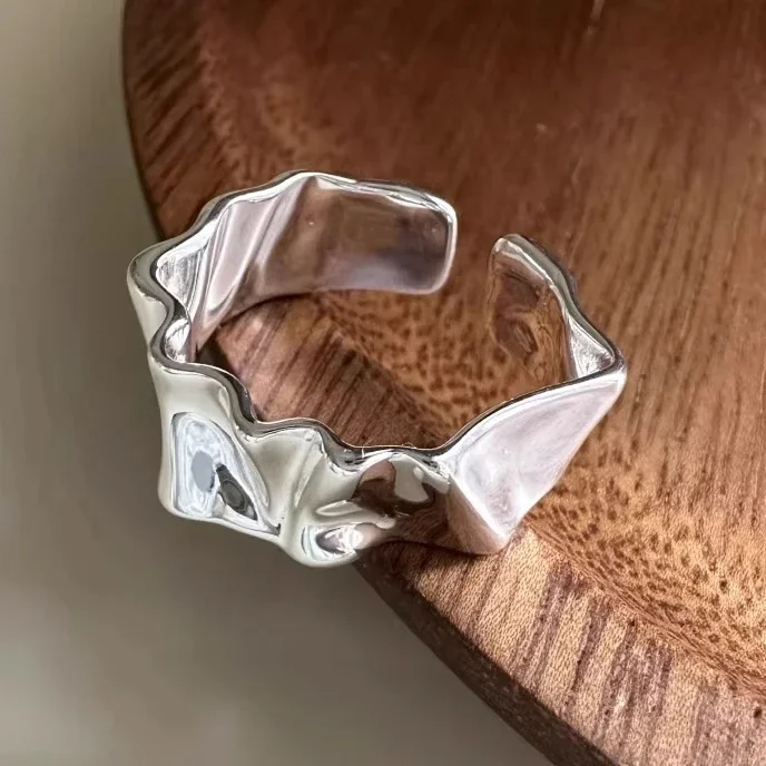 

PONYKISS стерлингового серебра 925 пробы геометрические нерегулярные волны круглые открывающиеся кольца для женщин модные изящные ювелирные изделия минималистичные аксессуары