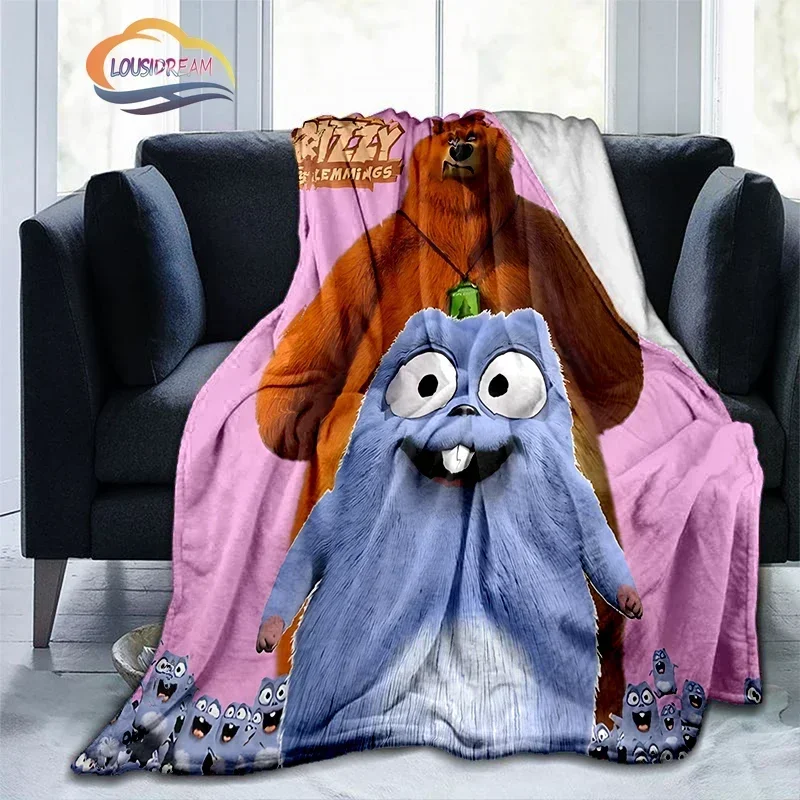 

Grizzy and The Lemmings children blanket Cartoon Bear mouse Flannel fluffy Sofa bed camping