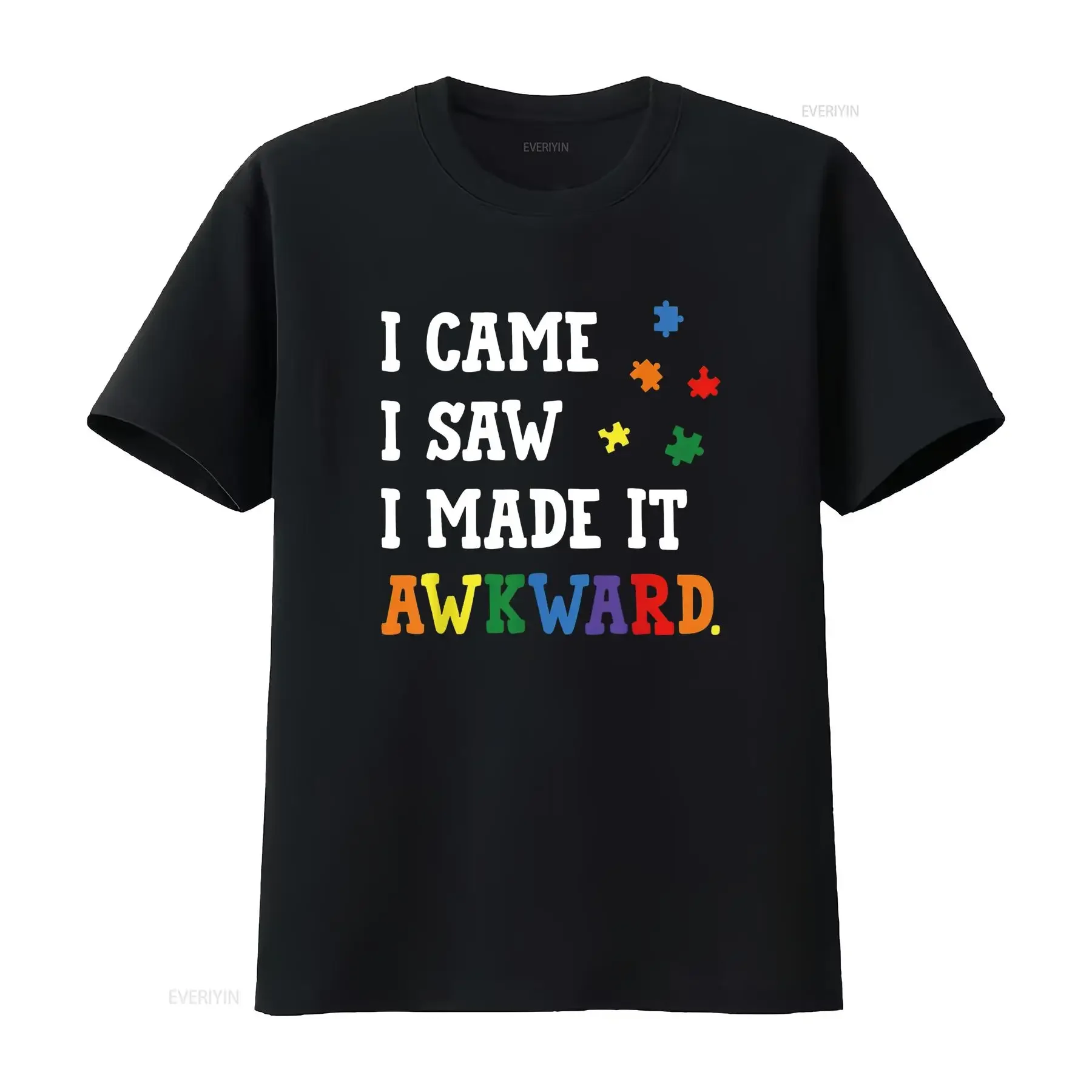 

Mens I came saw made it Awkward Autism Awareness Puzzle T Shirt Black 4X Large vintage Washed graphic homme fashion Soft