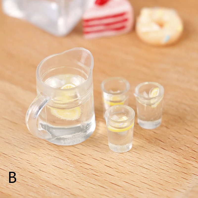 1 set 1/12 Dollhouse Miniature Accessories Mini Resin lemonade Kettle Cup Set Simulation Drink Model for Dollhouses Decoration