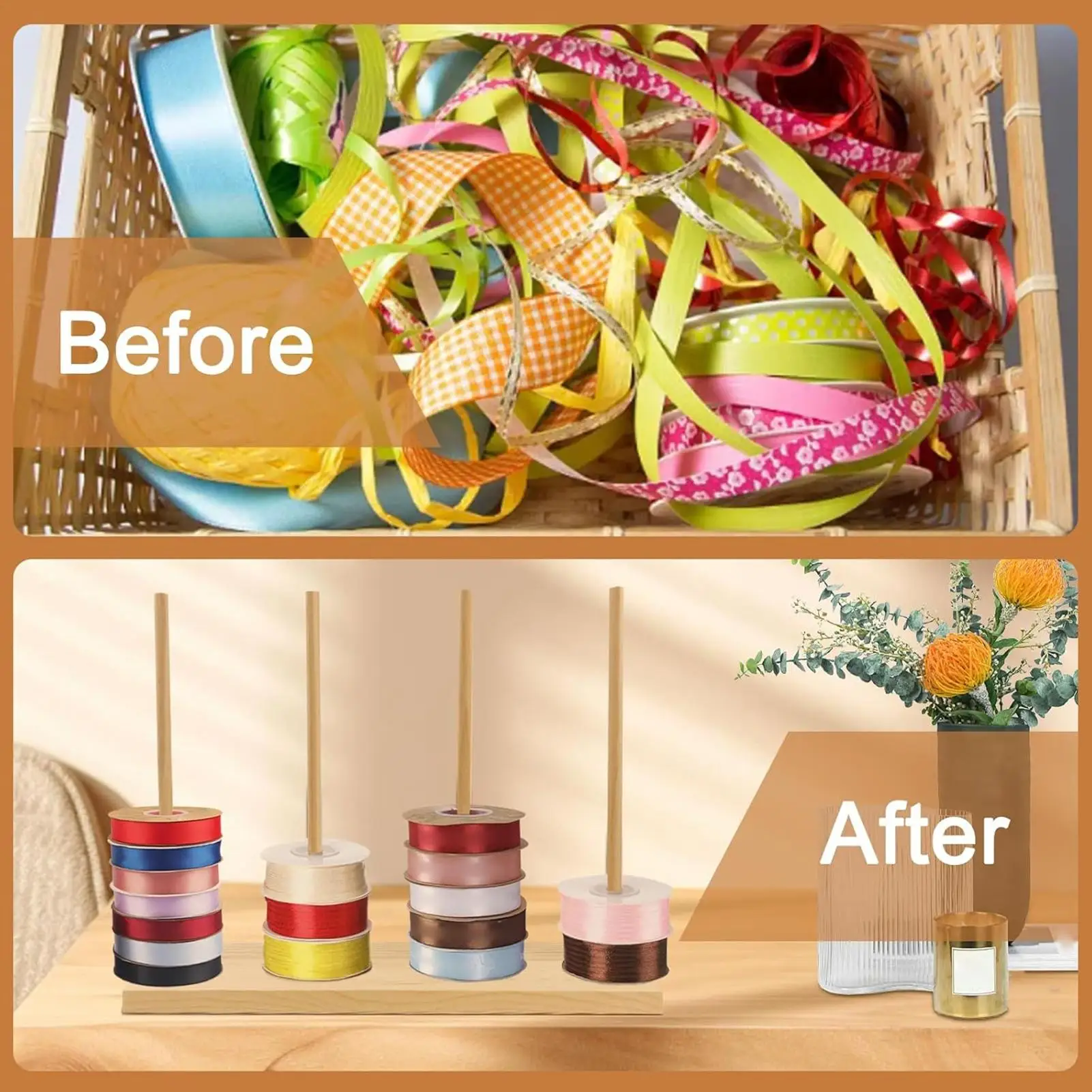 Ribbon Holder Wooden Sewing Spool Craft Storage Organizer Rack Ribbon Storage For Home Room Thread Tape Wreath Crochet Roll