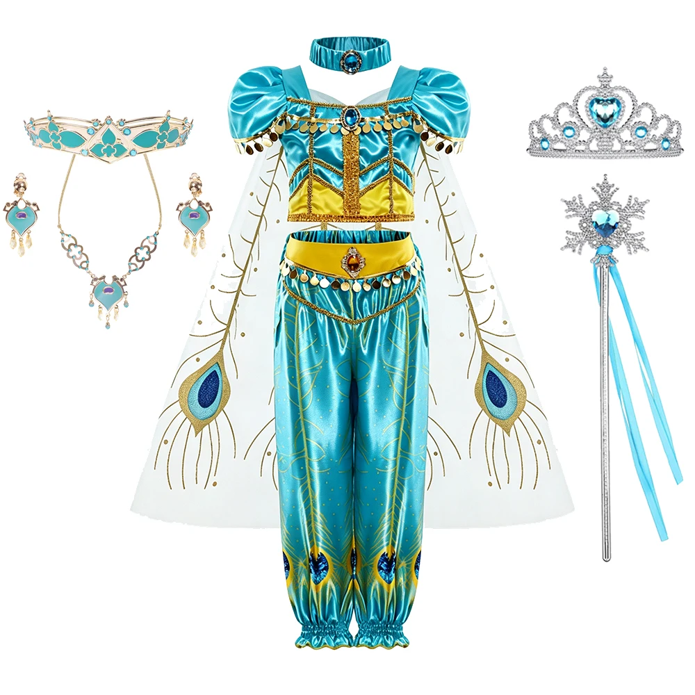 Mädchen Jasmin Kostüm Arabische Prinzessin Kleid Kinder Geburtstag Party Weihnachten Faschingskostüm Baby Jasmin Cosplay Kleidung – Detail 8