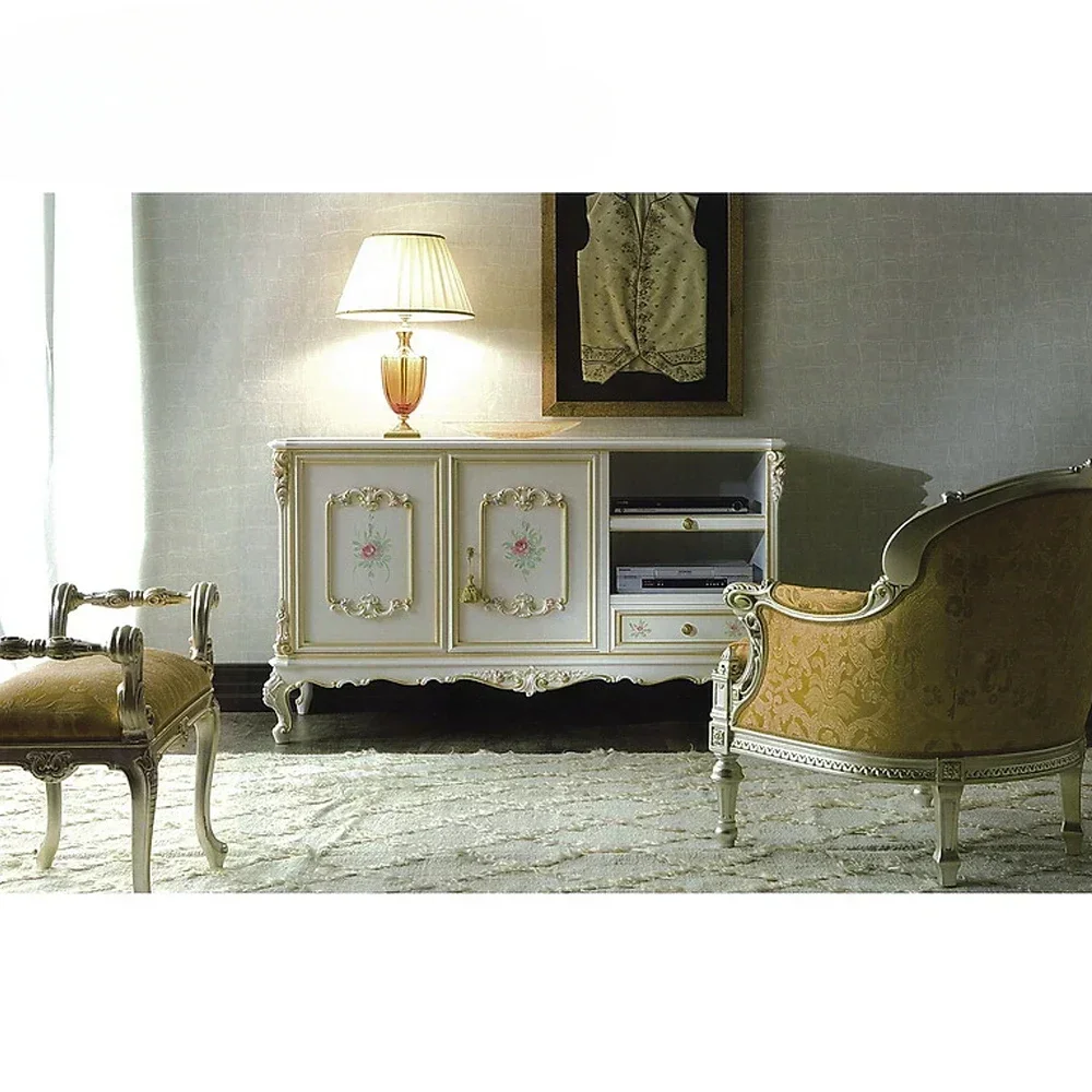 factory direct sBed stool European solid wood carving flower bedside chair fabric leisure chair foot villa living room high-end
