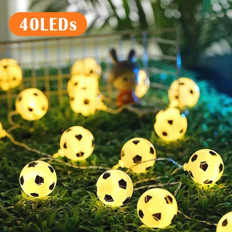 6M 40Led String Lights Football Soccer Shaped Fairy Lights LED Decorative Hanging Lights for Christmas Carnival Parties Decor