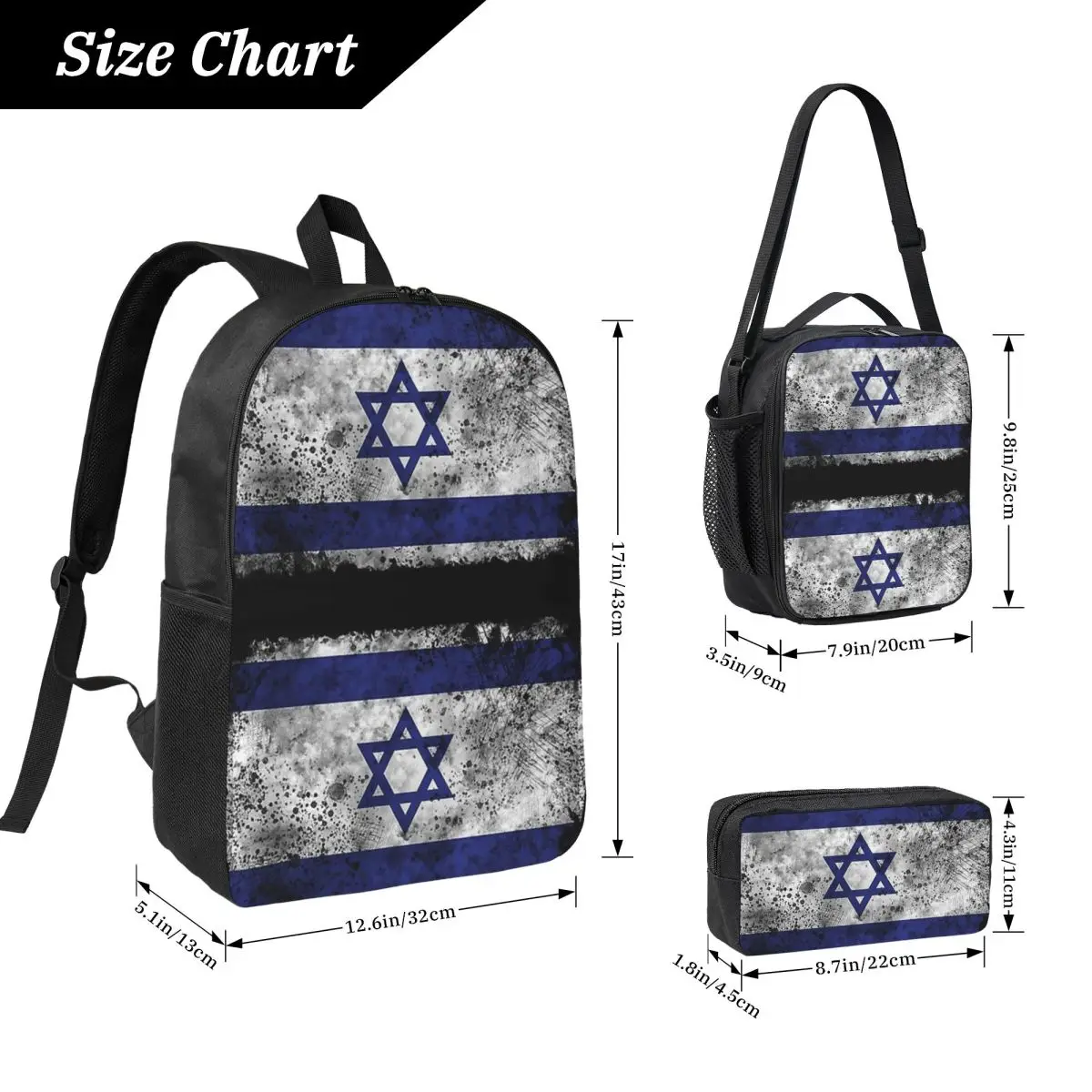 อิสราเอลธงกระเป๋าเป้สะพายหลังนักเรียนชายหญิง BookBag กระเป๋าโรงเรียนกระเป๋าคอมพิวเตอร์ไหล่กระเป๋า 3 PS ถุงอาหารกลางวันฉนวนดินสอกรณี