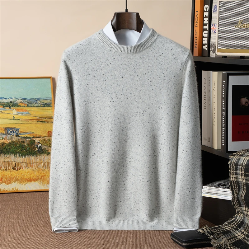 

450g 100% Pure Cashmere Sweater Men's Round Neck Double Thickened Yarn Knitted Loose Base Sweater