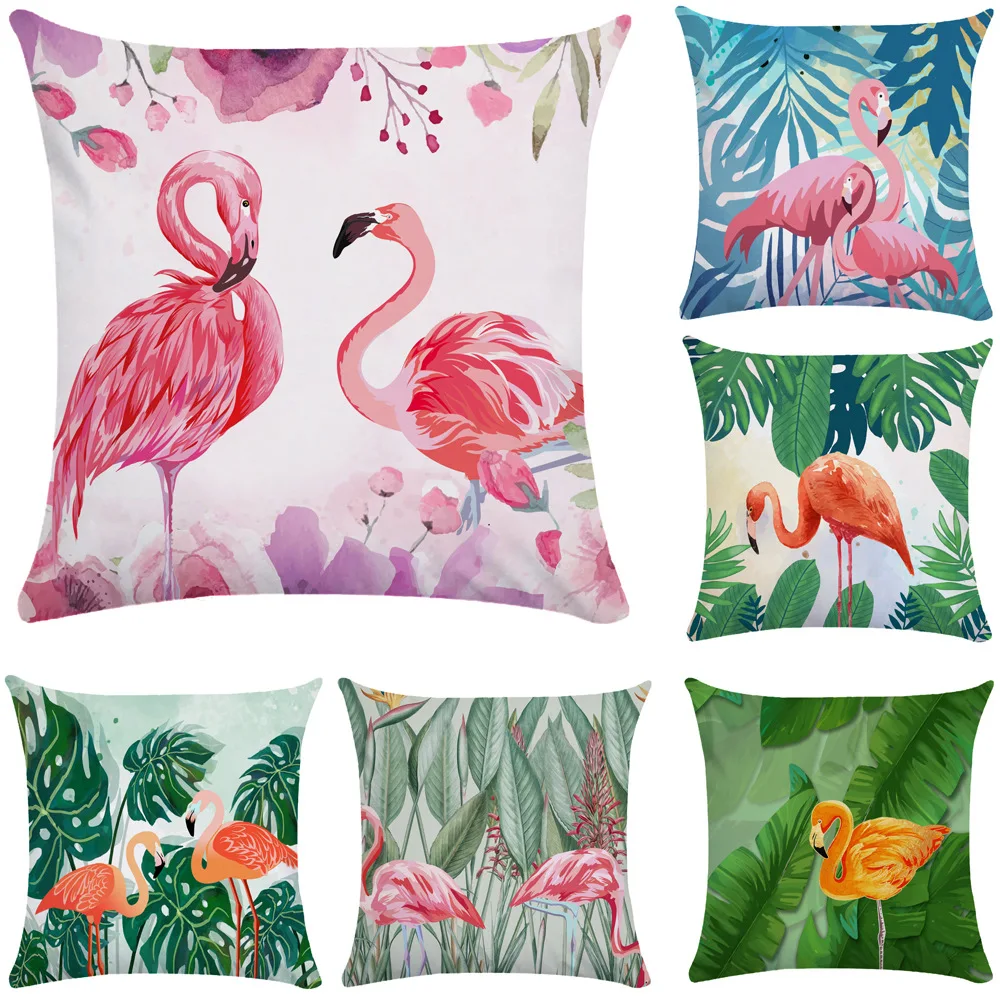 

Tropical Flamingo Pillow Case Super Soft Summer Plant Leaves Double-sided Pillowcase Sofa Bed Pillow Covers Decorative 45x45 Cm