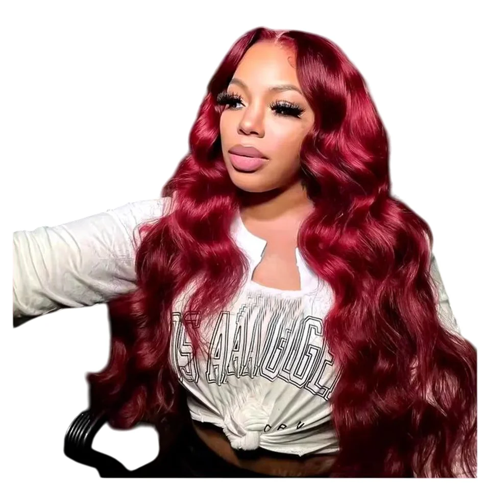 

30inch 13x6 Colored Body Wave Lace Front Human Hair Wig 99j Burgundy Density200 13x4 HD Lace Body Wave Human Hair Wig Preplucked
