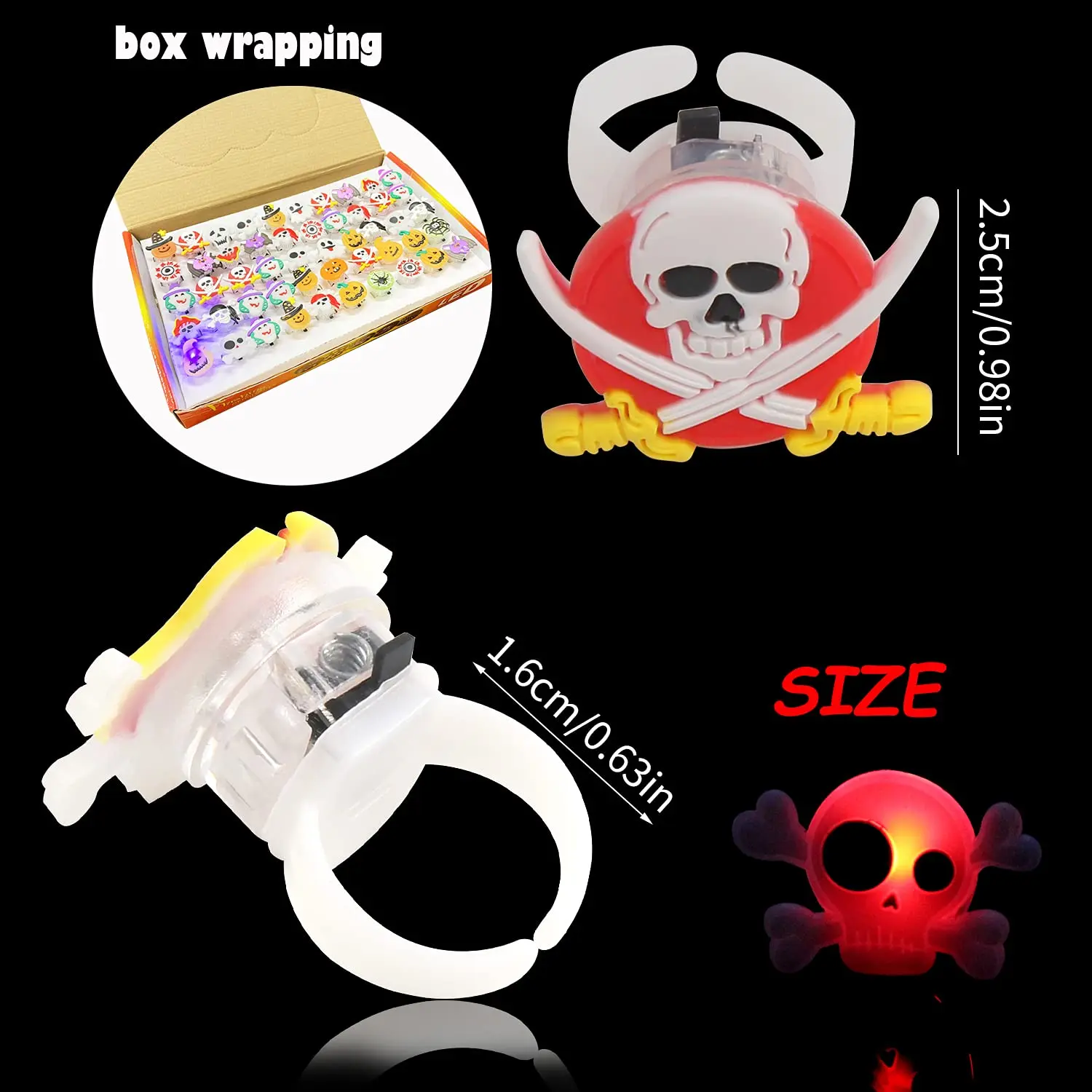 Halloween Light Up Rings for Kids,50 Pcs LED Flashing Ring Toys for Halloween Kids Party Favors Prizes and Goodie Bag Fillers gallery 2