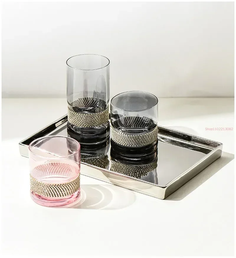 Nordic Electroplated Silver-plated Mirror Glass Tray Rectangular Storage Disk Jewelry Tier tray Home Decoration Snack Plates