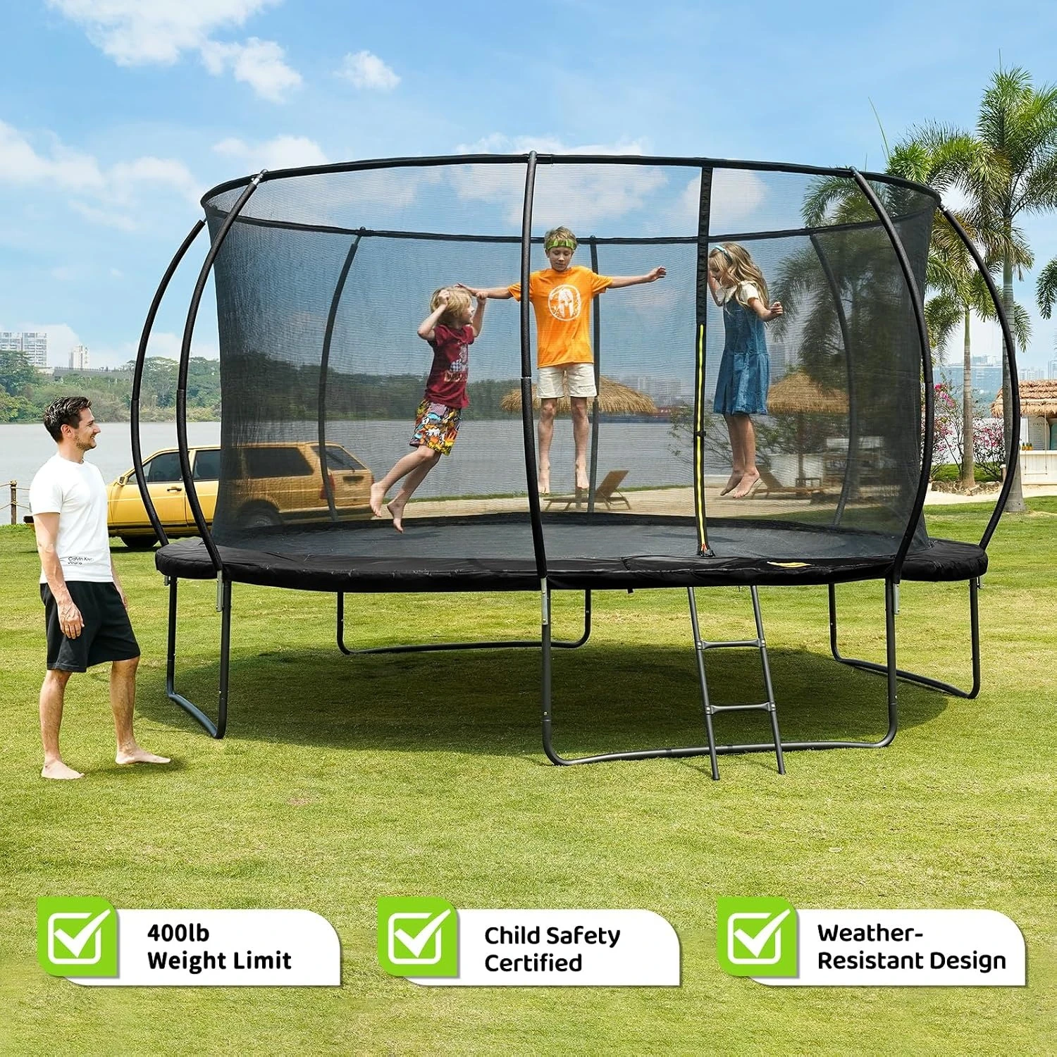 10FT 12FT 14FT 15FT 16FT Recreational Trampolines with Enclosure Net and Ladder and Anti-Rust Coating, ASTM, Customized