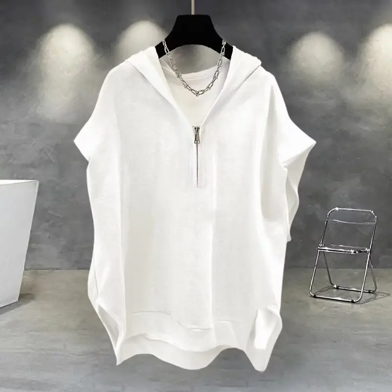2026 New Y2K Streetwear Zipper Hooded Sleeveless T-shirt Men's Loose Fashion Tank Tops Summer Men's Casual Vests Hip Hop Tee