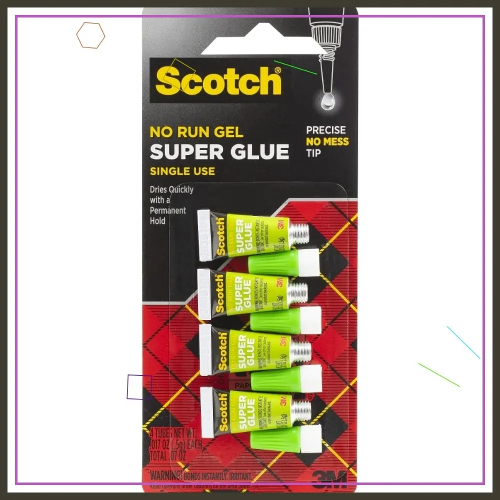 

Super Glue Gel, 4-Pack Single-Use Tubes, Fast Drying No-Run Formula for Wood Metal Rubber