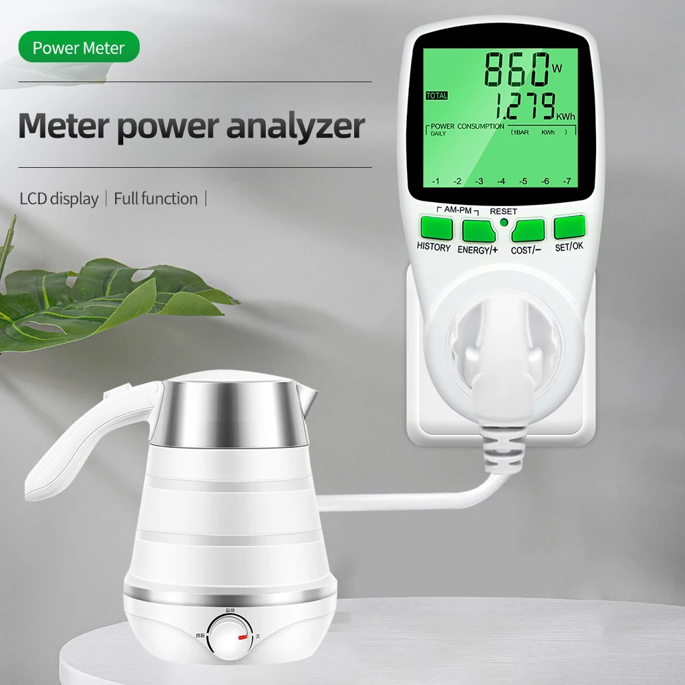 Digitaler Spannungs-Wattmeter, US/UK/EU-Steckdose, Energiezähler, Leistungsmesser für Wattzahl, kWh-Leistungsmesser mit Hintergrundbeleuchtung – Detail 1