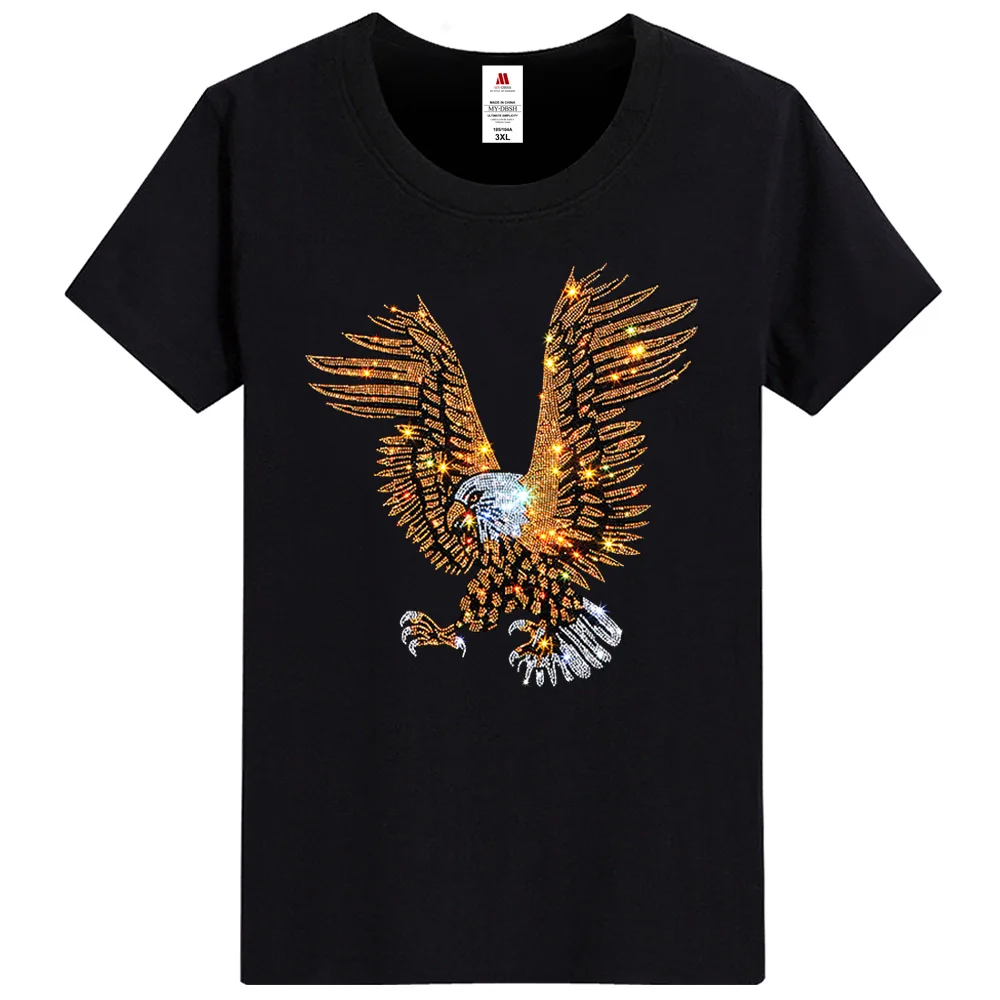 Fashion Streetwear Man Falcon Clothing Animal Eagle 3D Rhinestone T-shirt Summer Casual Men Hawk T shirts Male Short Sleeve Tops