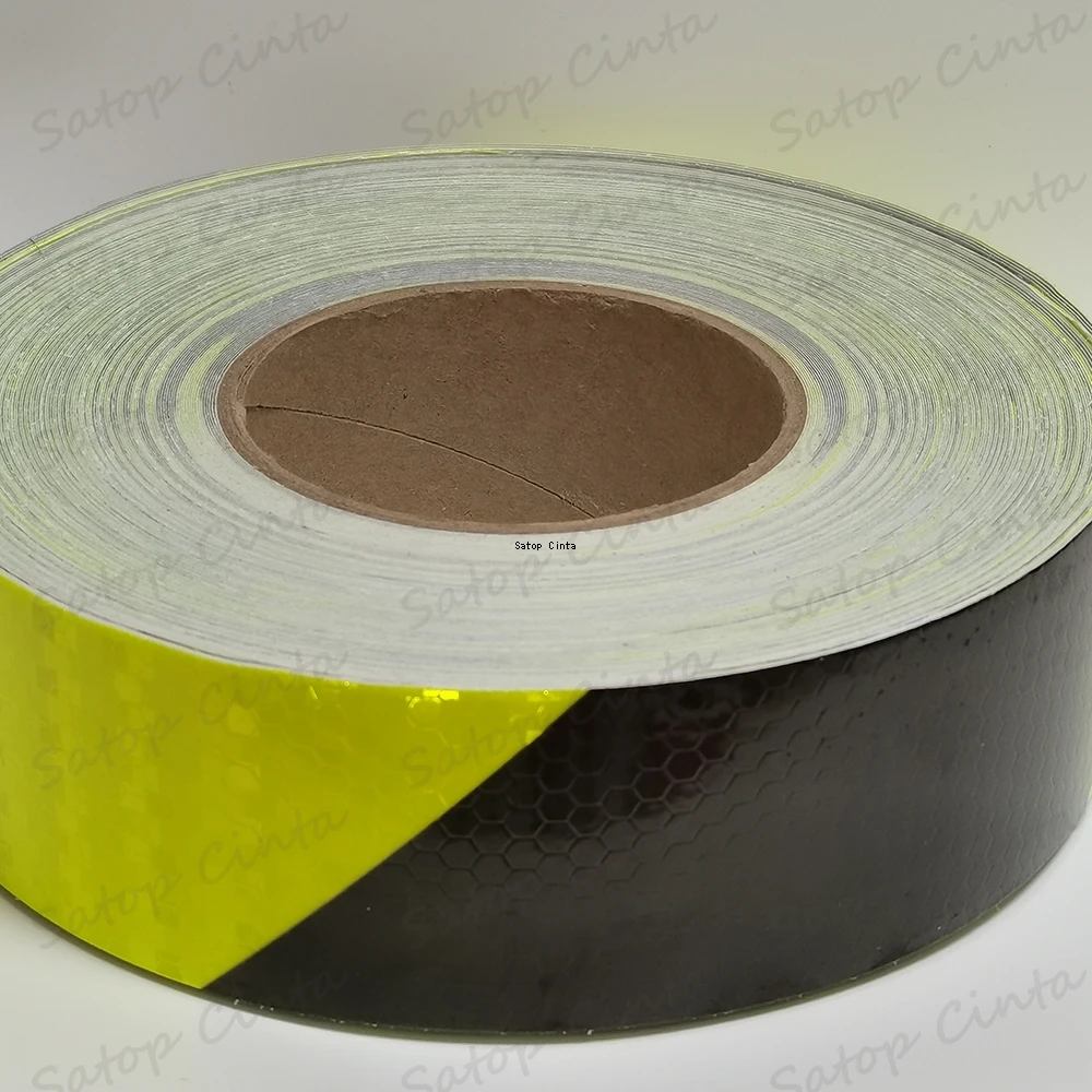 5cm*25m High Intensity Reflective Stickers Fluorescent Yellow Black Waterproof Adhesive Tapes Conspicuity Safety Warnning Strips