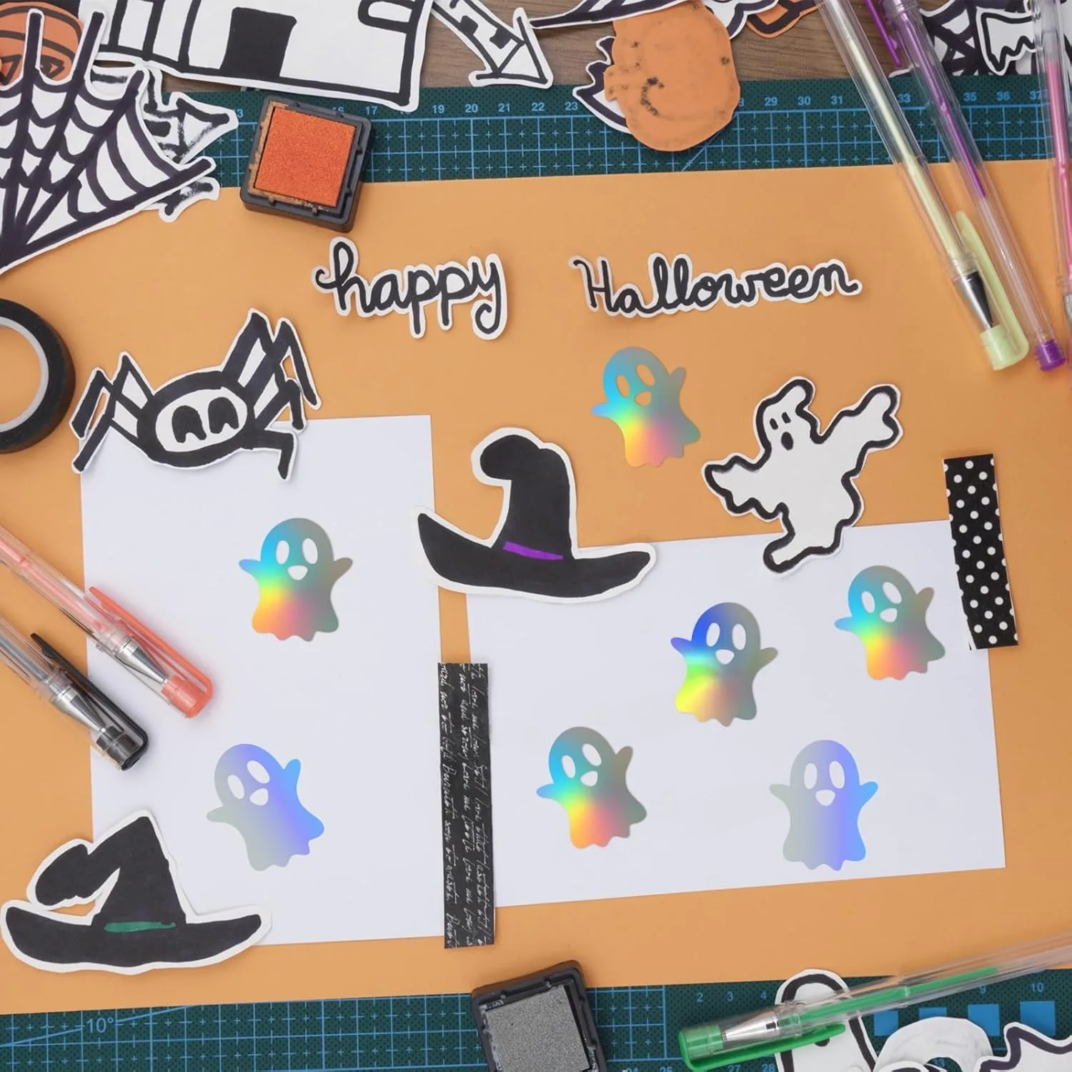 500pcs Halloween Ghost Stickers Roll Ghost Laser Stickers Decorative Self-Adhesive Paper Decals for Halloween Party Favors image 3