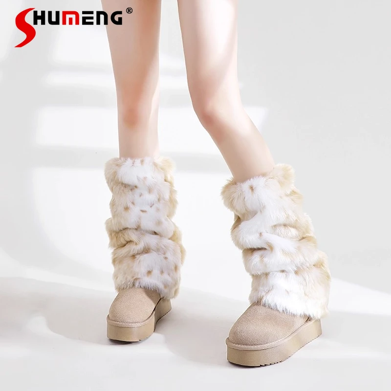 

Оригинальные милые гетры из искусственного меха на Хэллоуин и Рождество, новые зимние плюшевые теплые женские носки до середины икры с принтом субкультуры для девочек