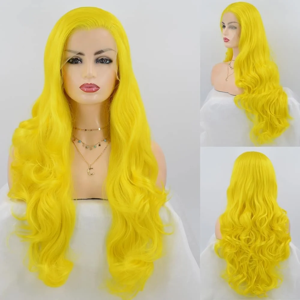 QW Purple Blonde Body Wave Synthetic Lace Front Wigs for Women Free Part Pre Plucked Natural Looking Daily Party Wear Wigs