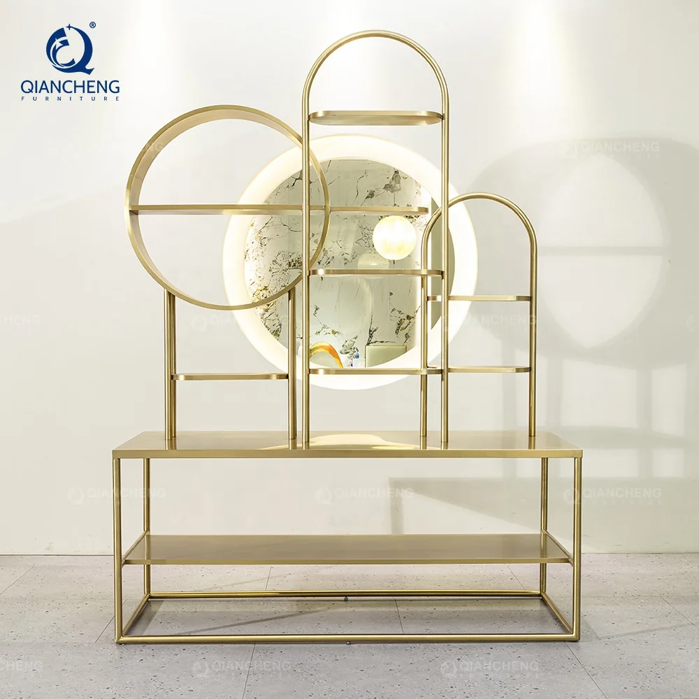 

European Luxury Living Room Metal Whisky Red Wine Display Cabinet Custom High-grade 304 Etainless Eteel Hotel Wine Display Rack