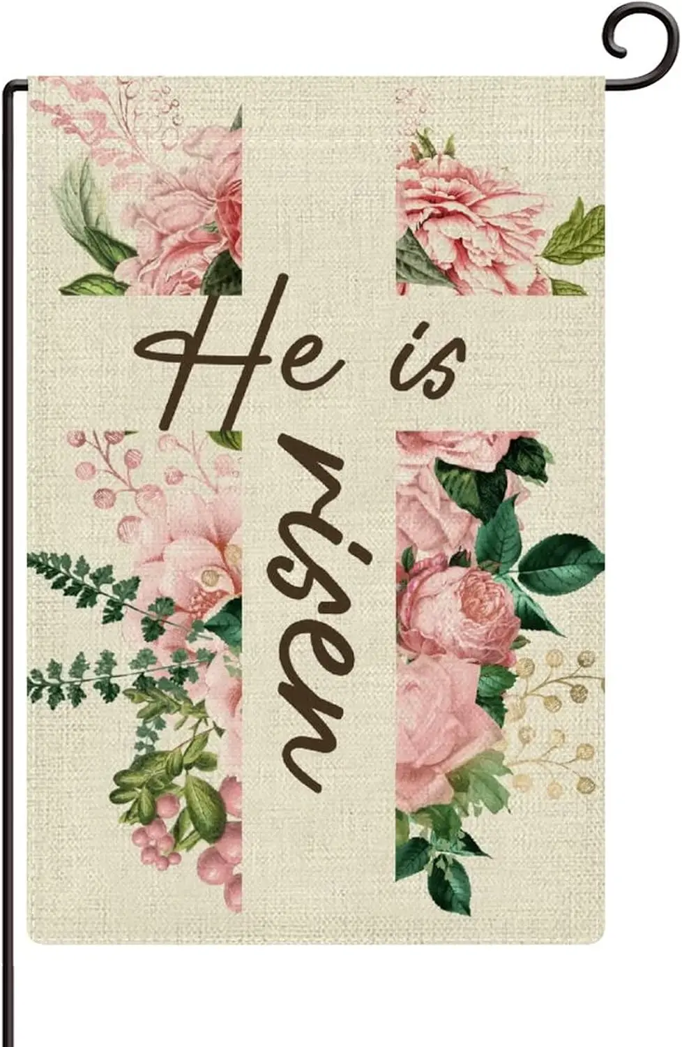 He Is Risen Easter Floral Cross Garden Flags 12x18 Double Sided Decorative Christian Easter Yard Flags Burlap Farmhouse for  yyi