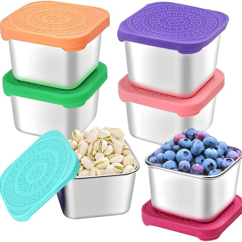 1PC Stainless Steel Snack Containers with Silicone Lid Reusable Lunch Containers for School Travel Bento Daycare