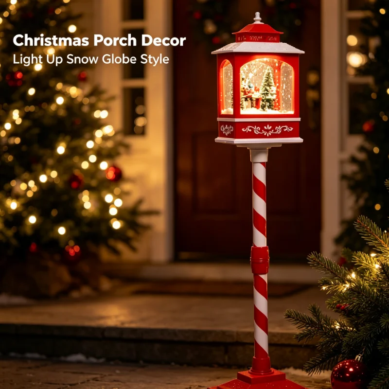 Candy Cane Pole Christmas Lantern With Music Box Holiday Decoration For Home Garden Party