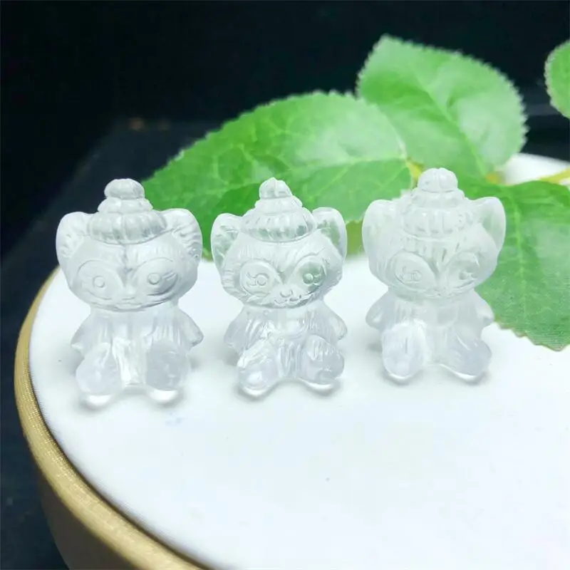 3PCS Natural Clear Quartz Fox Carving Healing Gemstone Carved Figurine Gift Fashion Jewelry For Women Gift 24MM