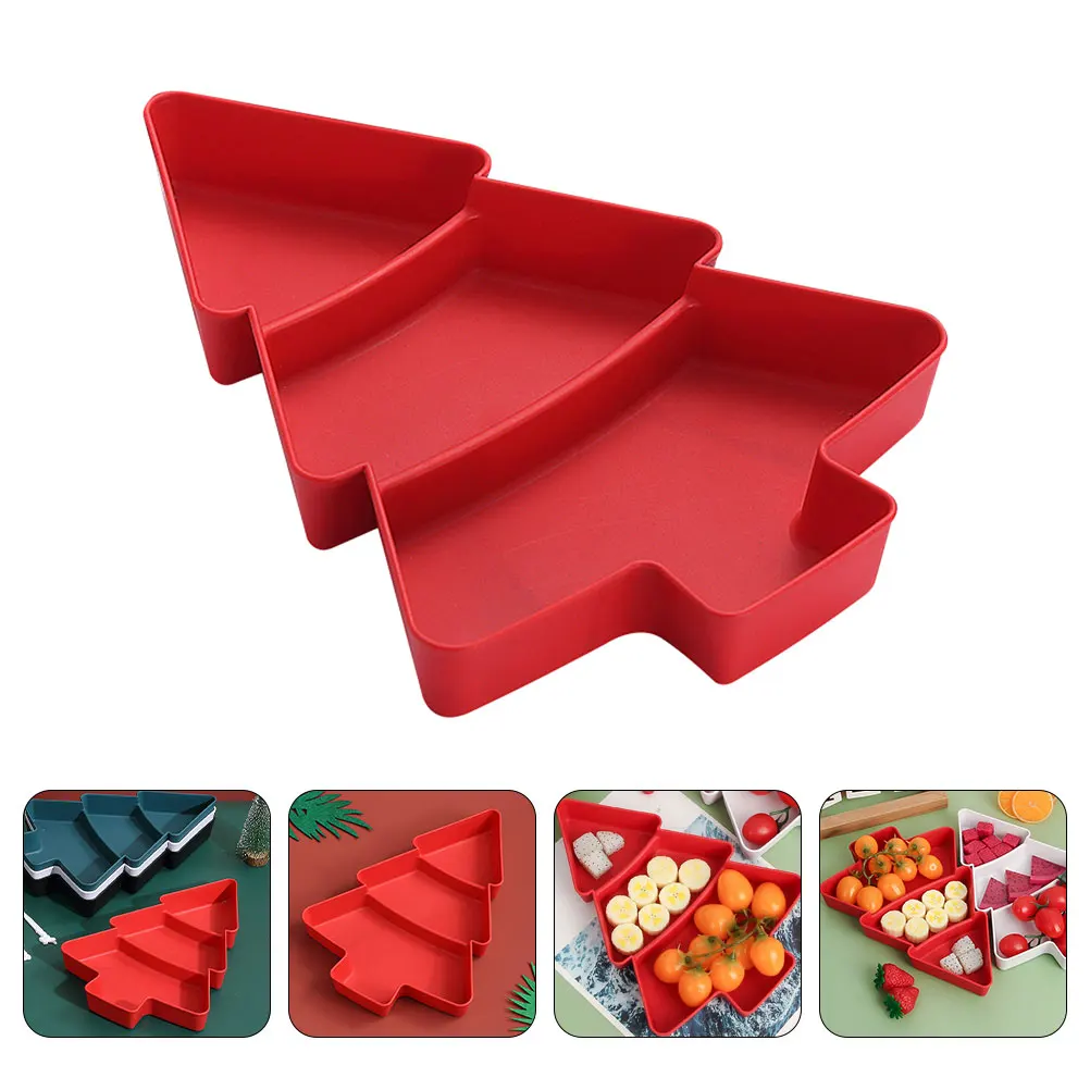 

Christmas Red Multi grid Nut Tray Candy Serving Platter Tree Shape Food Plate Snack Storage Dessert Party Tray Festive Design
