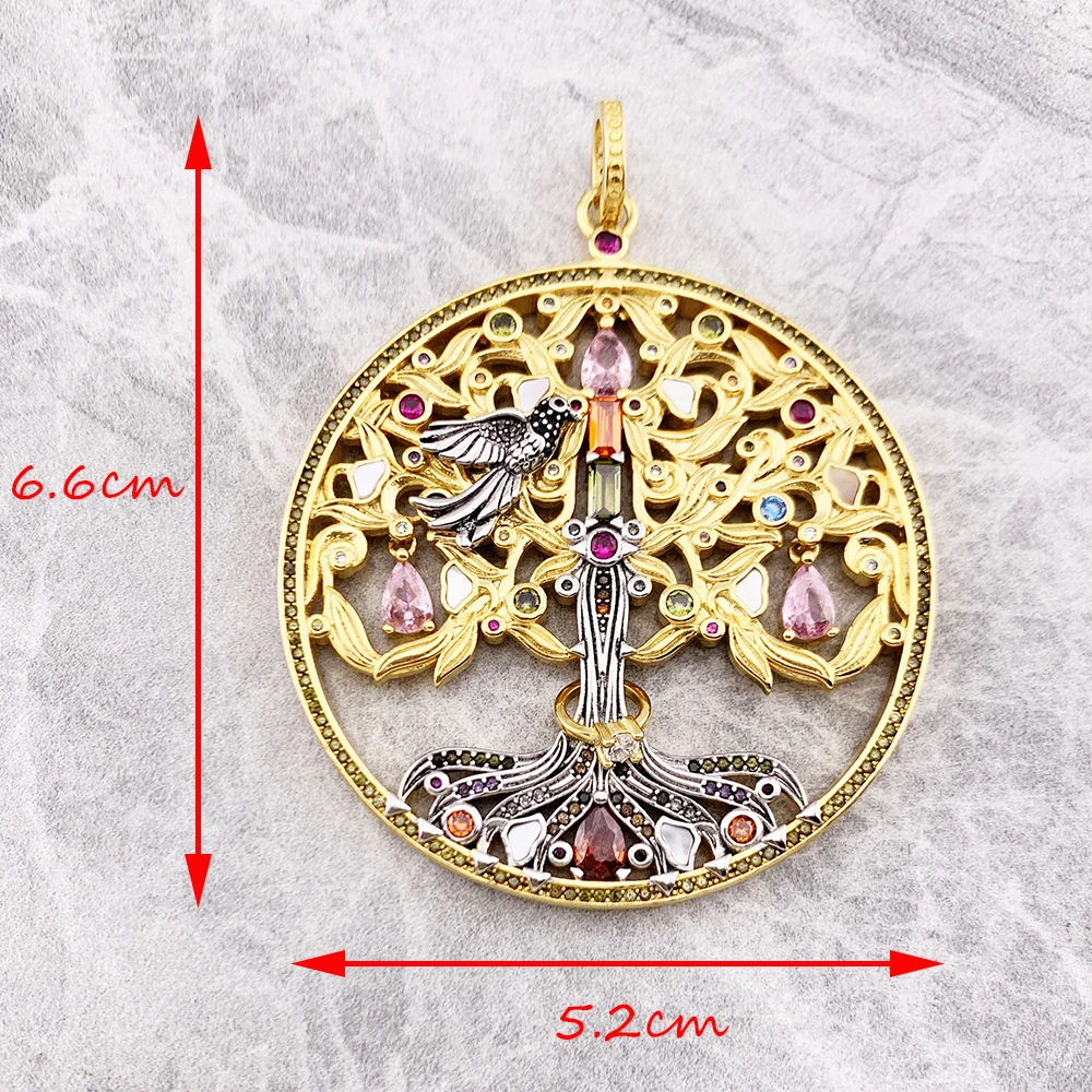 Vergoldeter Baum-Raben-Anhänger aus 925er-Sterlingsilber, edler Schmuck, neues Vintage-Geschenk für Damen und Herren – Detail 4