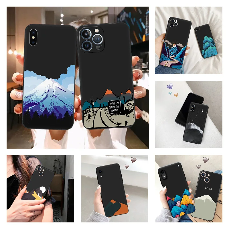 Phone Case for iPhone 16ProMax 14 13 15 Pro Max 12 11 XR SE 7 8 16 Plus Snow Mountain Volcano dune Soft Black Silicone Cover