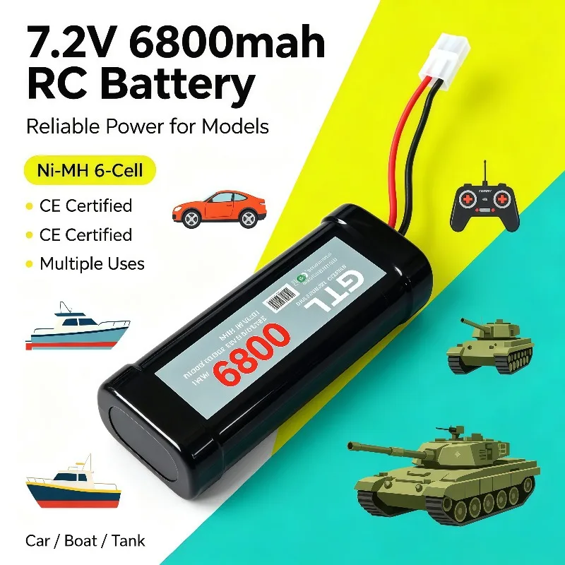 7.2V 6800mAh Ni‑MH Rechargeable Battery Large Capacity New Power Source For RC Toy Racing Cars Trucks Models