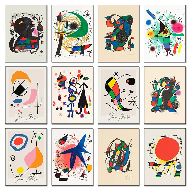 Famous Painter Joan Miró Artwork Surrealism Abstract Retro Poster Canvas Paintings Wall Art Pictures For Living Room Home Decor