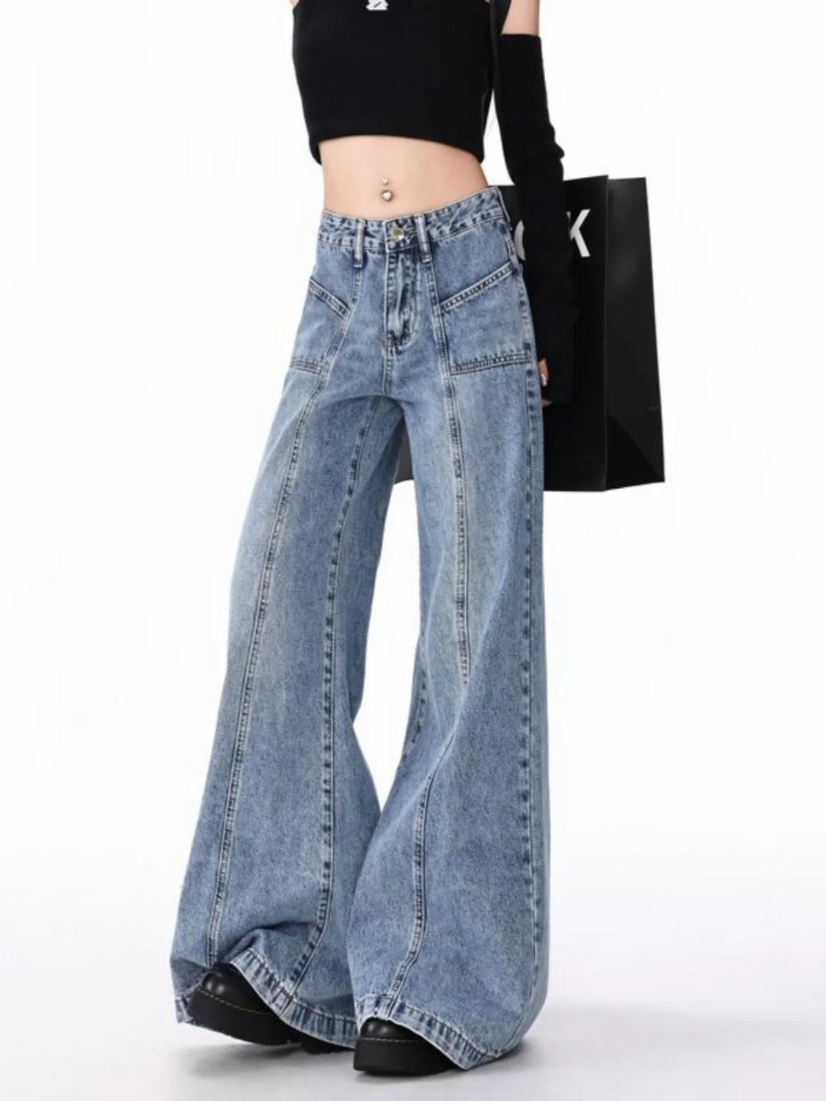 American Retro Lazy Wide Leg Jeans Spring Autumn New plus Size Fat MM Loose Wide Leg Micro Flared Straight Tube Floor-Length ...