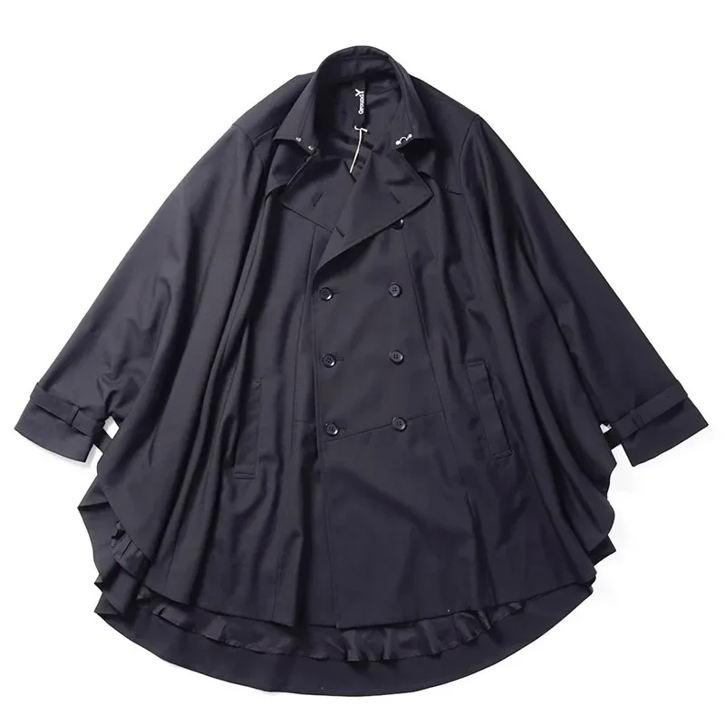 YOJI OOAK سترة واقية يابانية أصلية بأكمام خفاش داكنة ماركة تايد للرجال تصميم معطف عباءة