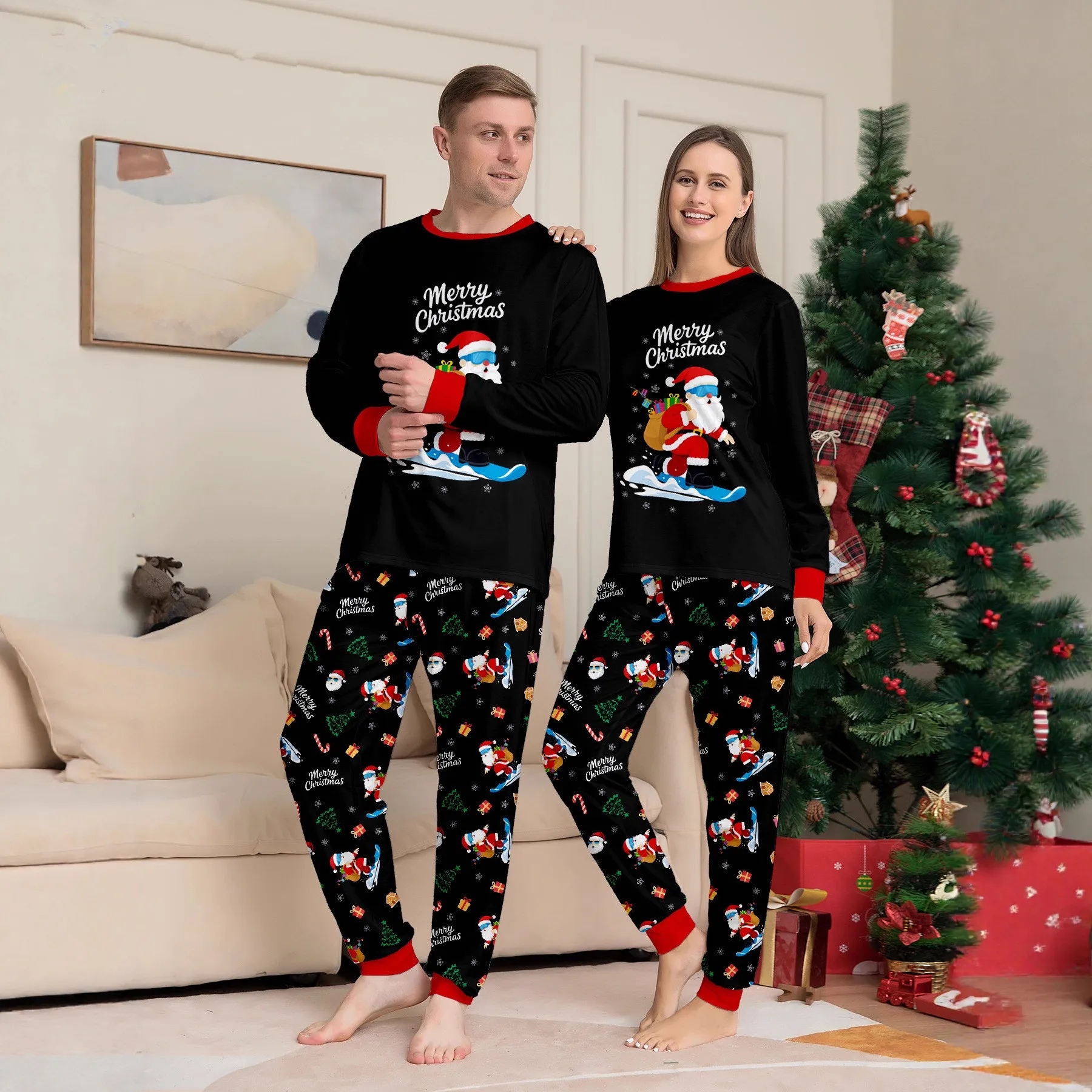 2025 Christmas Family Pajamas Set Santa Print Parent-child Mother Kids Baby Matching Outfit Full Sleeve Suit Sleepwear Xmas Look