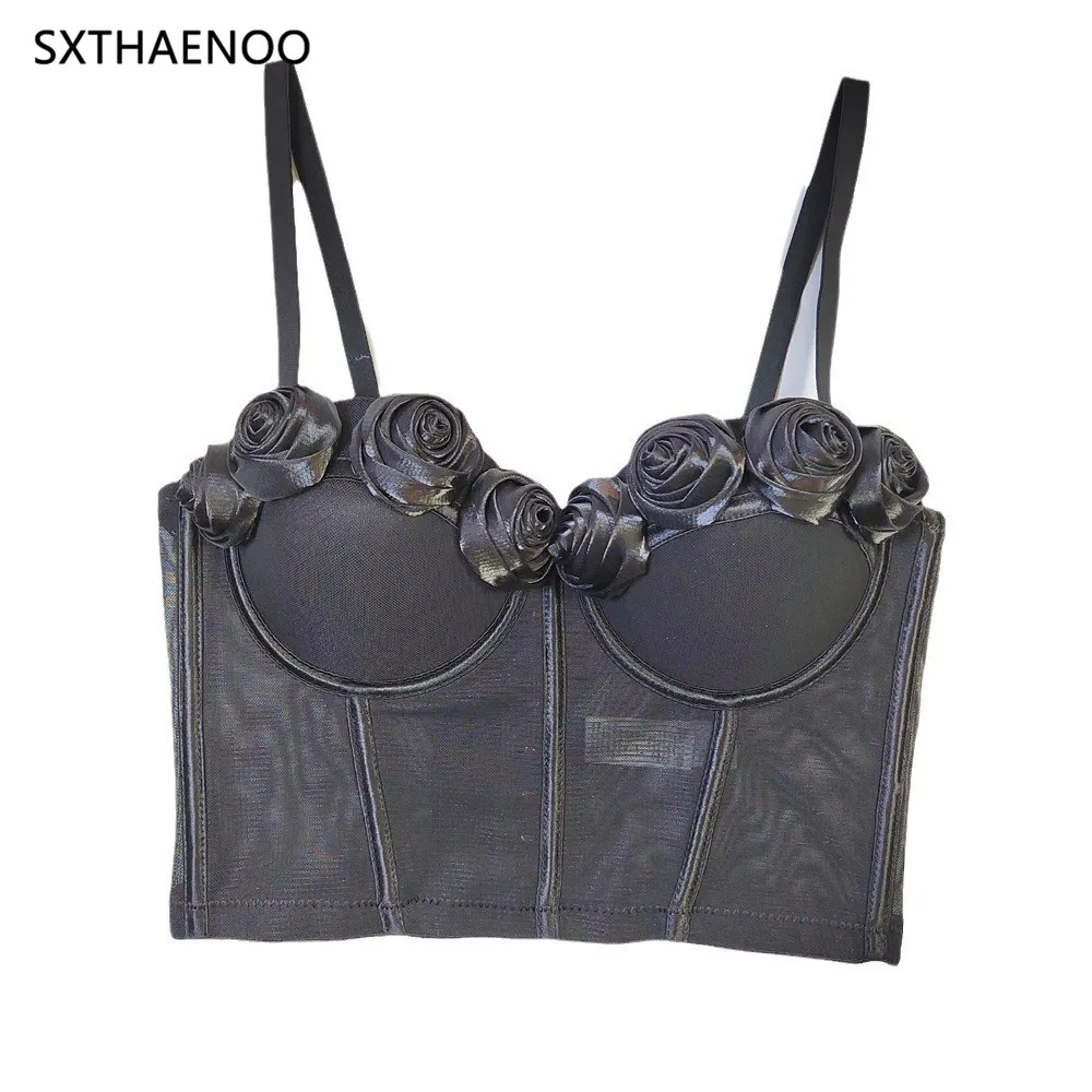 SXTHAENOO 2024 Handwork Floral Embroidered Lace Underwire Lace-up Crop Camisole Tops Corset Top Women Exquisite Tank Top Corset