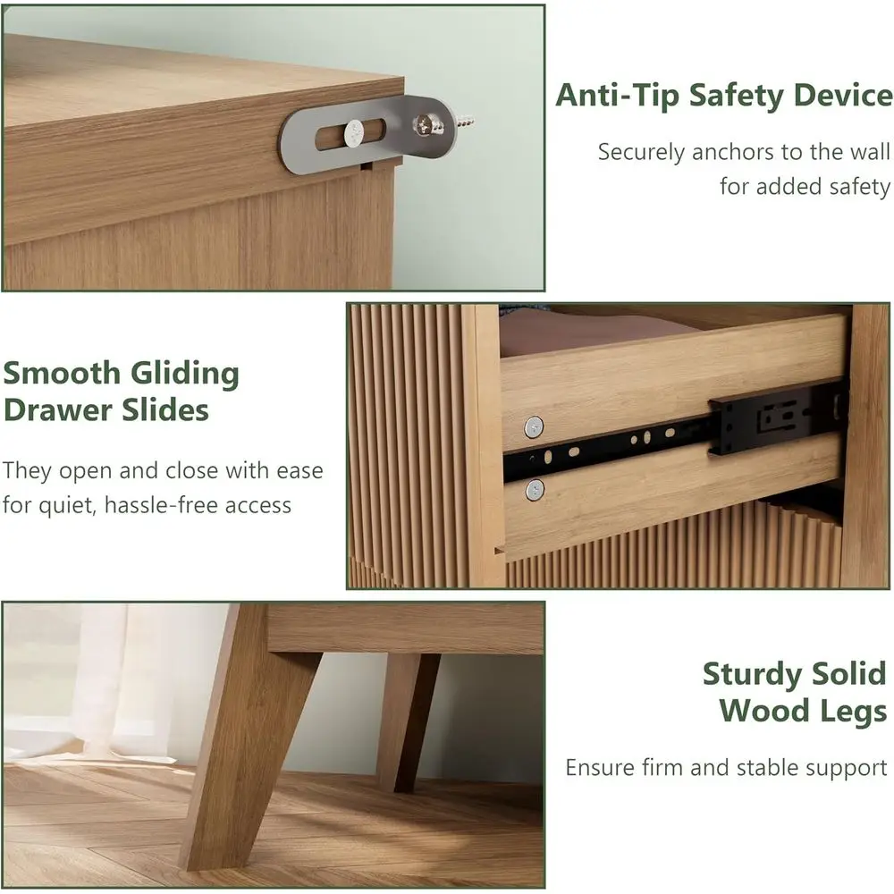 Large commode en bois massif à 9 tiroirs en chêne naturel pour le rangement de la chambre à coucher et les espaces de vie