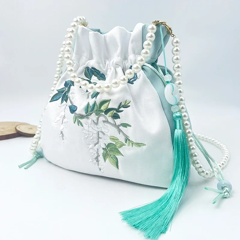 Pearls Embroidery Chinese Style Messenger Bag Antique Bag Female Messenger Hanfu Bag Handbag Chinese Style Bag Mobile Phone Bag