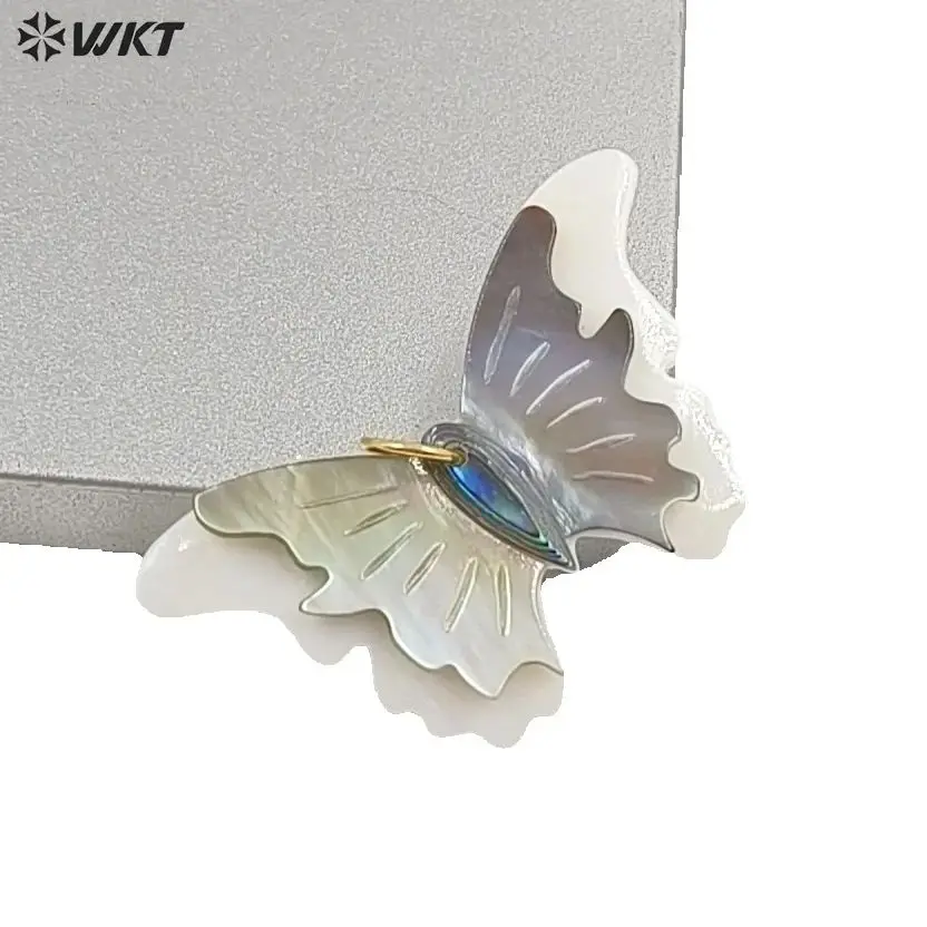 WT-JP466 Exquisite&Dynamic Butterfly Style Pink Grey And Abaloneshell Patchwork Design Pendants For Girls Hairpin Findings