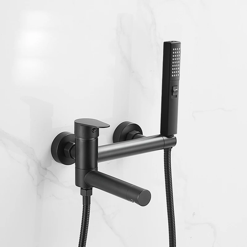 

Bathtub Faucets Modern Black Bath Shower Set Unique Design of Rotating nozzle Mixer Tap Wall Mounted For Bathroom