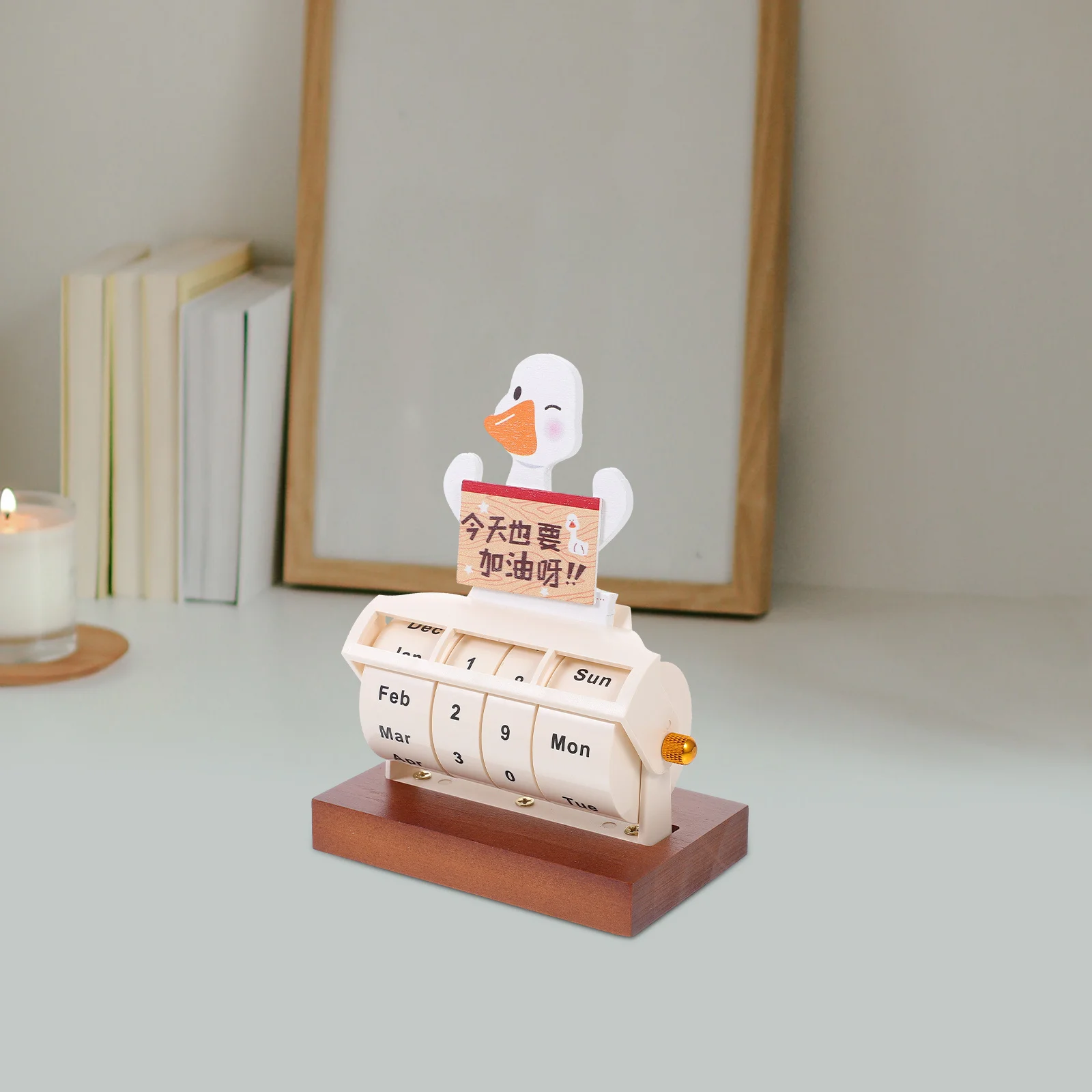 

Wooden Perpetual Desktop Calendar Cartoon Tabletop Standing Organizer Interactive Date Reminder Home Office Supply Gift