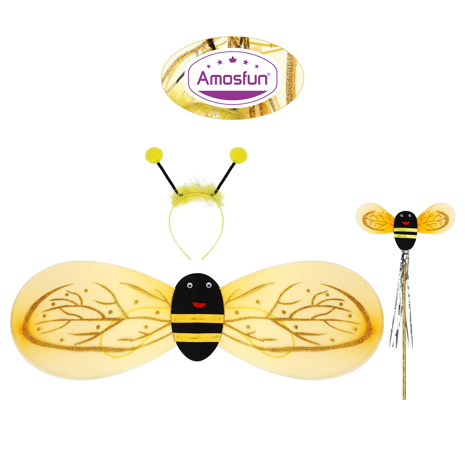 Carnival Stage Performance Cosplay Party Bee Wings Headband Wand Bee Costume Props Bee Cosplay Costume for Girls Kids Boys